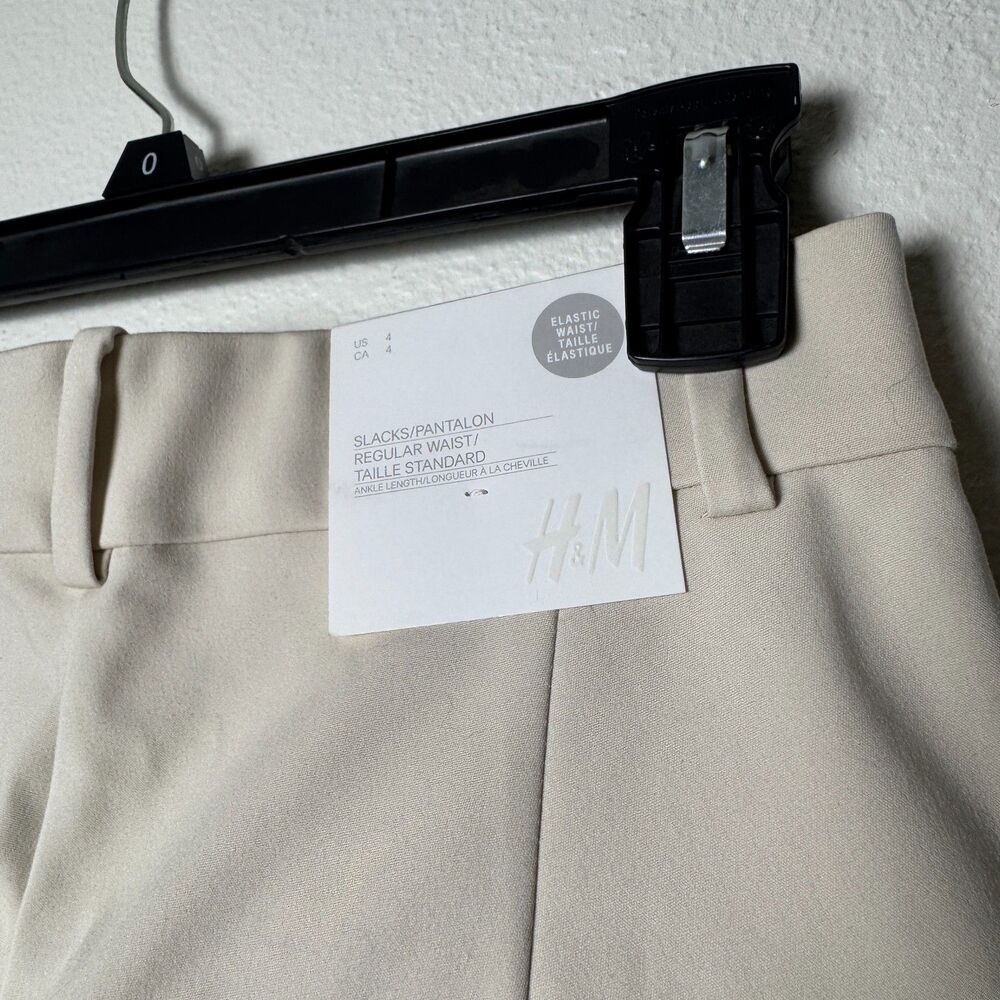 NWT H&M Elastic Waist Slacks Professional Cream Pants Womens US 4 - Picture 3 of 8